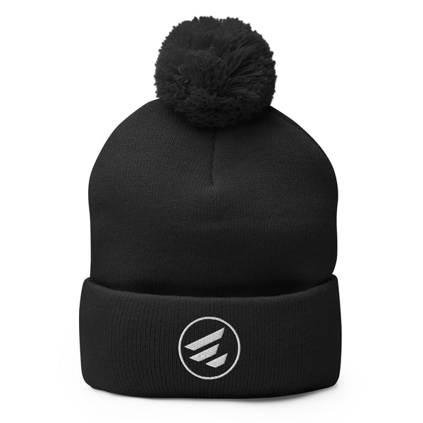 Beanie mit aufgesticktem Icon und Bommel