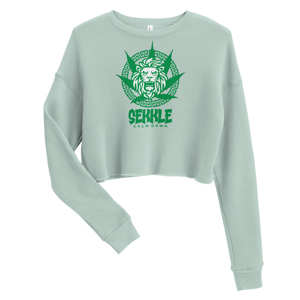 Kurzes Sweatshirt in Grün mit Löwenmotiv