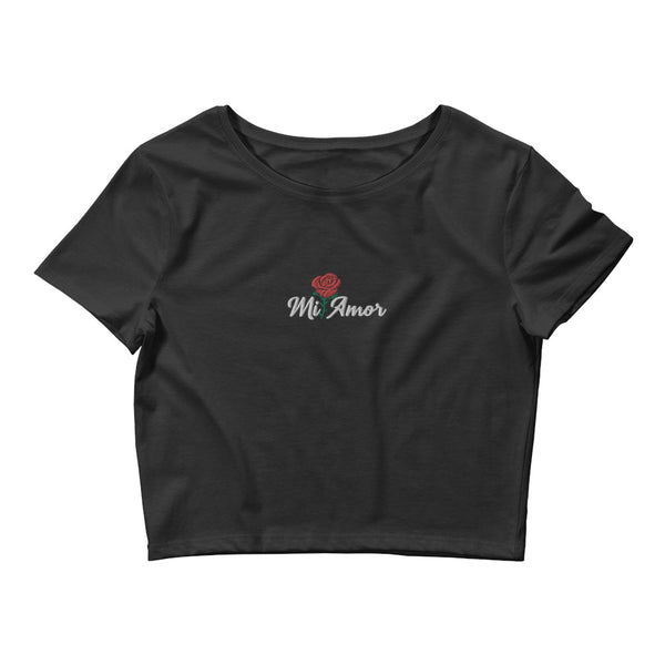 Mi Amor besticktes Crop-T-Shirt für Damen