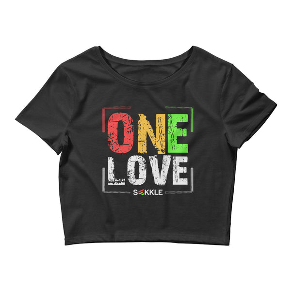 One Love Distressed Print Damen Crop T-Shirt
