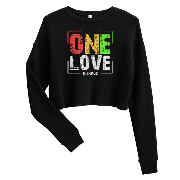 One Love Crop-Sweatshirt mit Distressed-Print